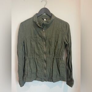 Olive green linen blend cargo overshirt